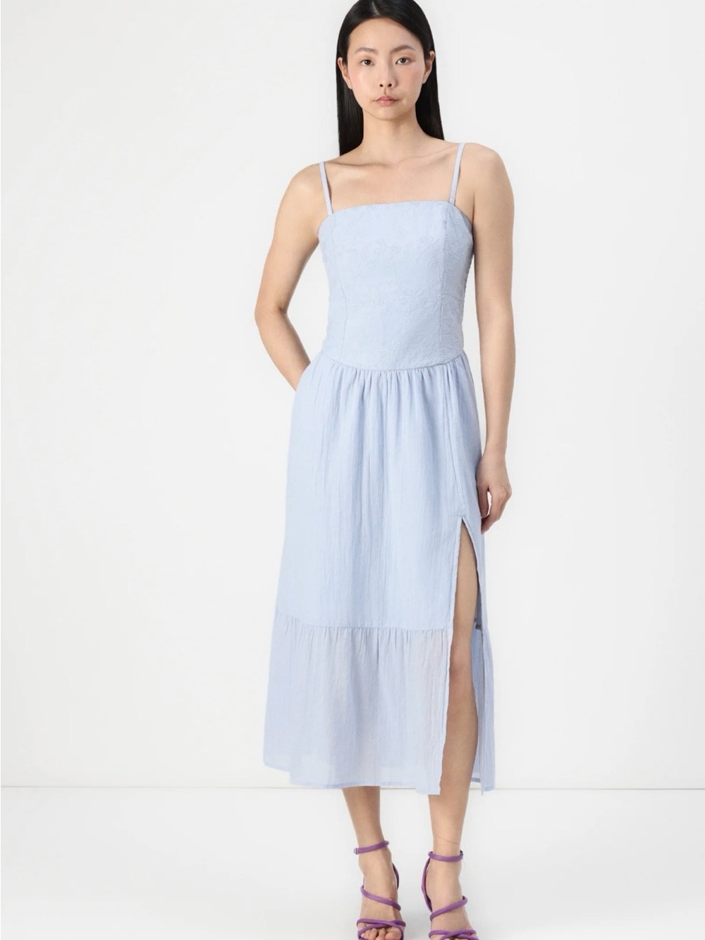 Hollister Strapless Light Blue Midi Dress with Side Slit NWOT large - Picture 5 of 10